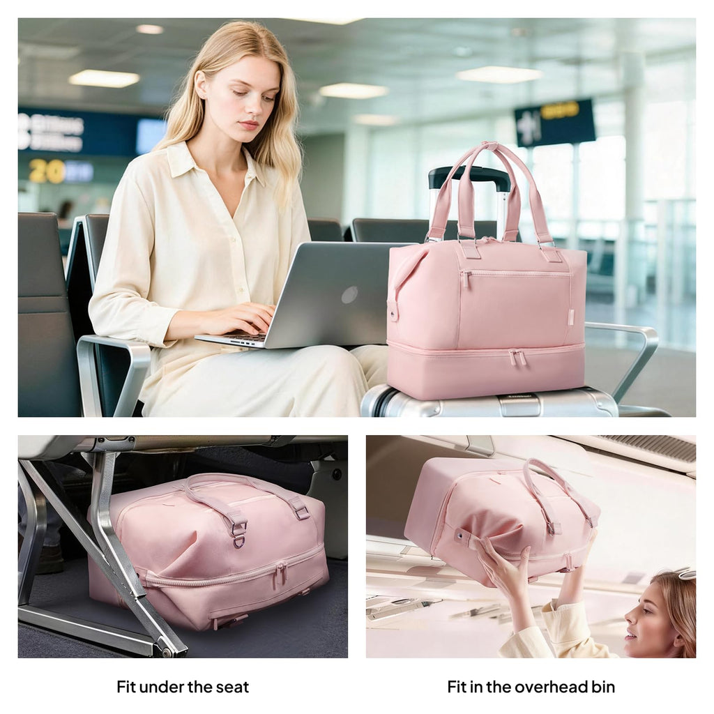 40L Travel Duffle Bag with Shoe Compartment – Pink
