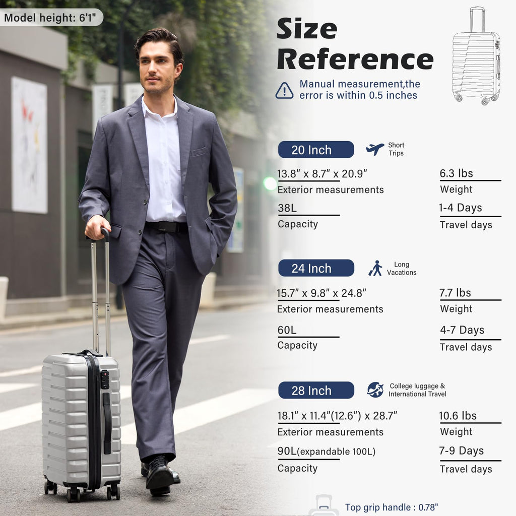 24" Hardside Checked Luggage with TSA Lock – Silver