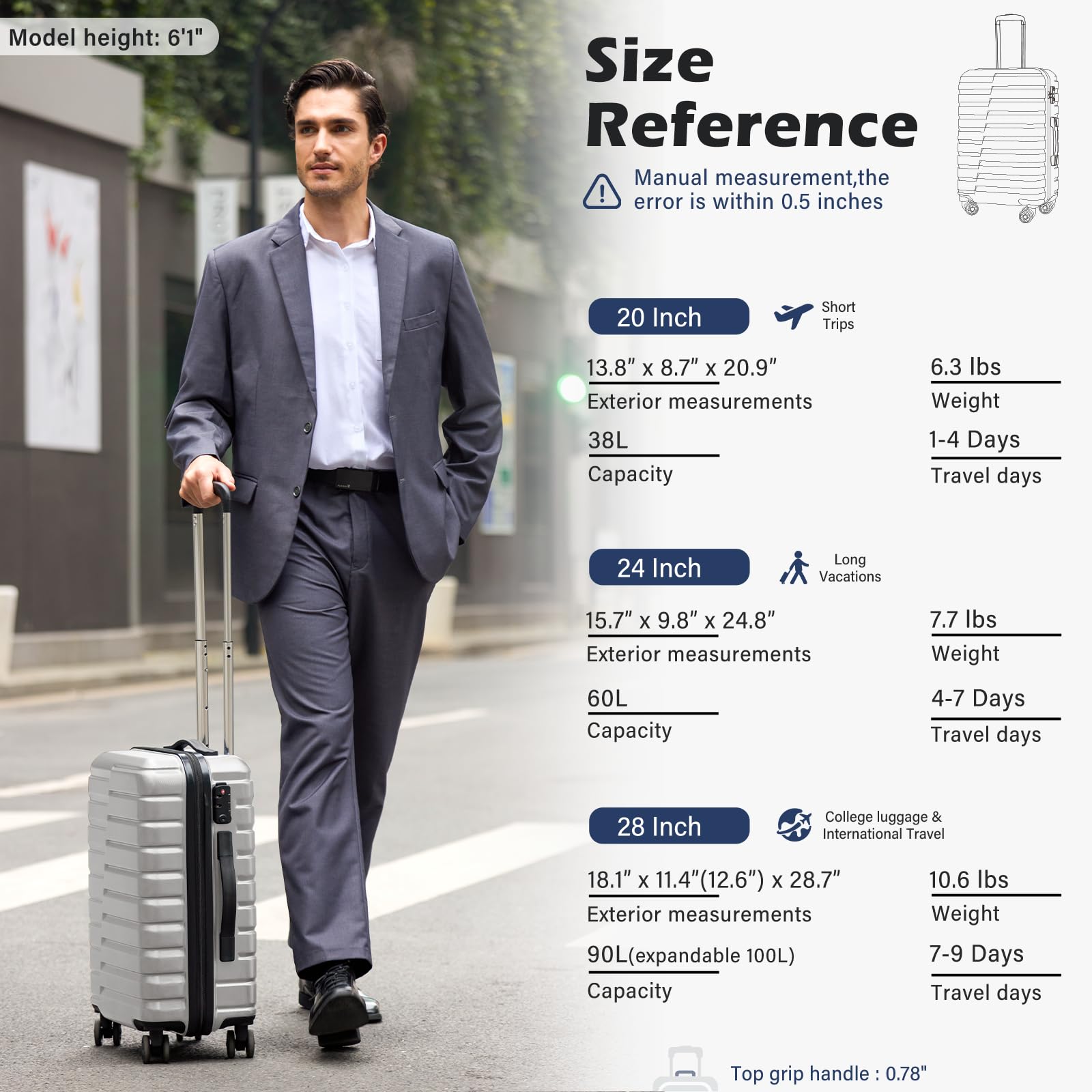 24" Hardside Checked Luggage with TSA Lock – Silver