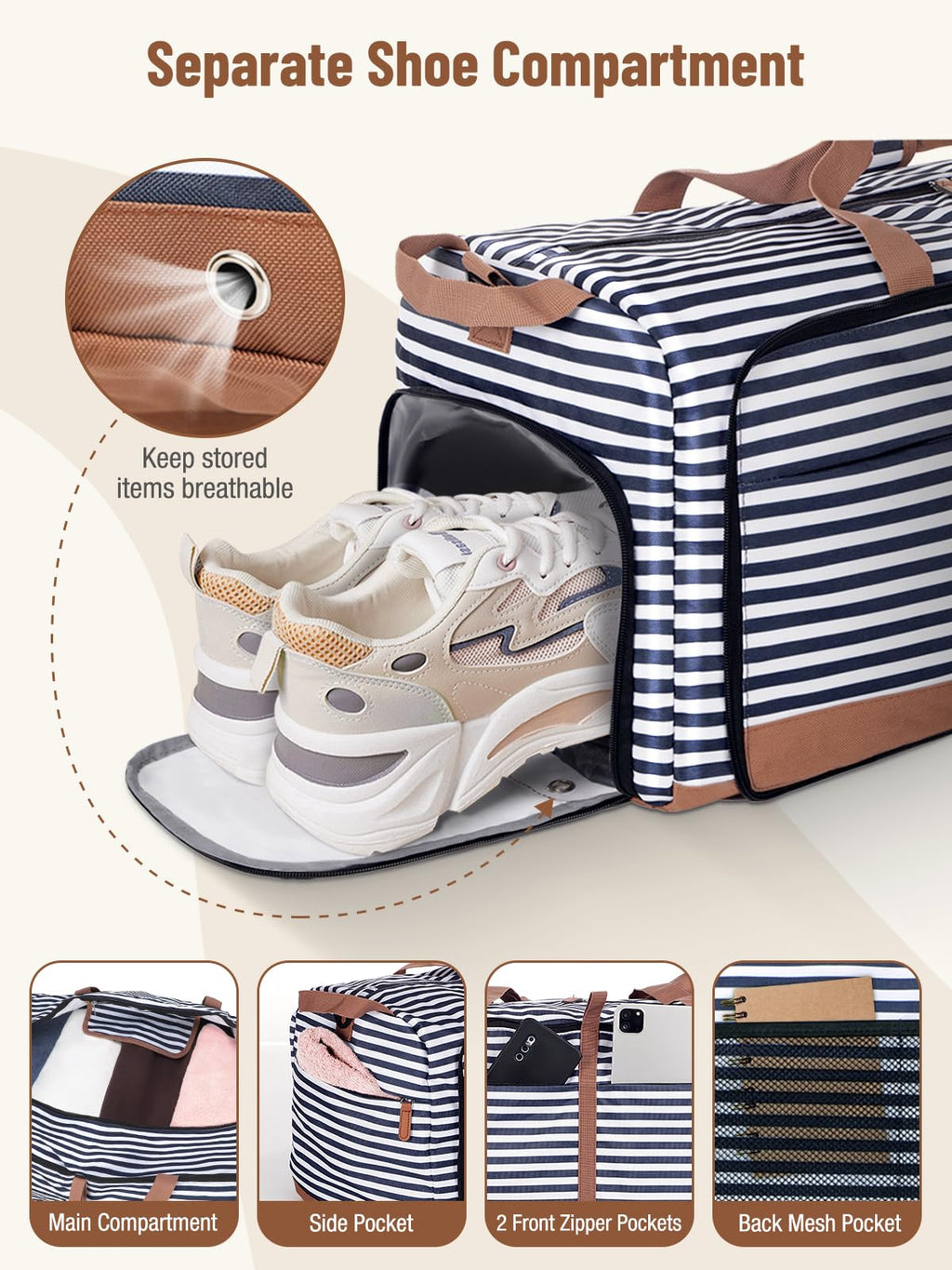 80L Foldable Travel Duffle Bag with Shoe Compartment