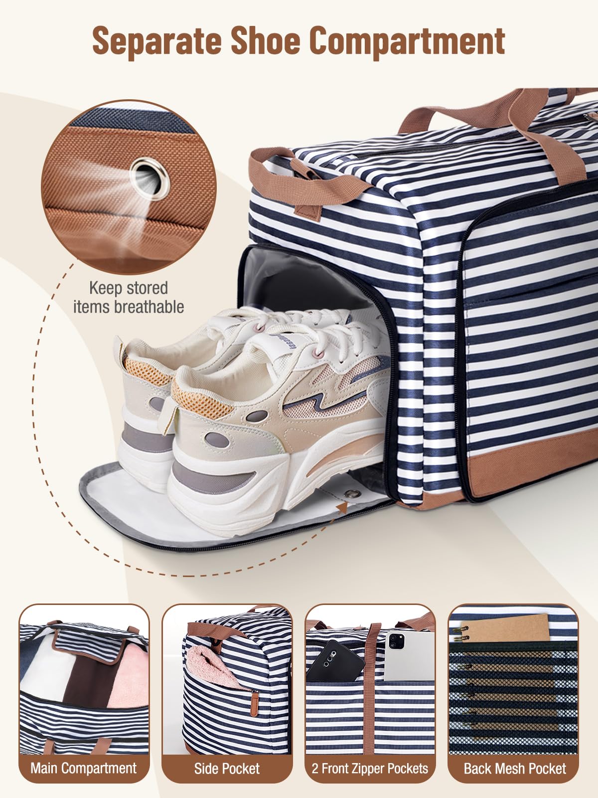 80L Foldable Travel Duffle Bag with Shoe Compartment