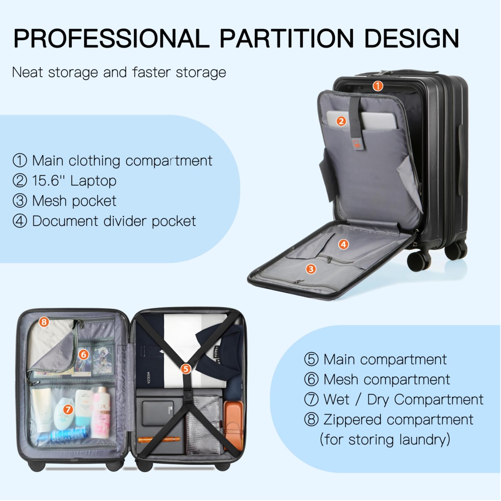 20" Expandable Carry-On Luggage with TSA Lock
