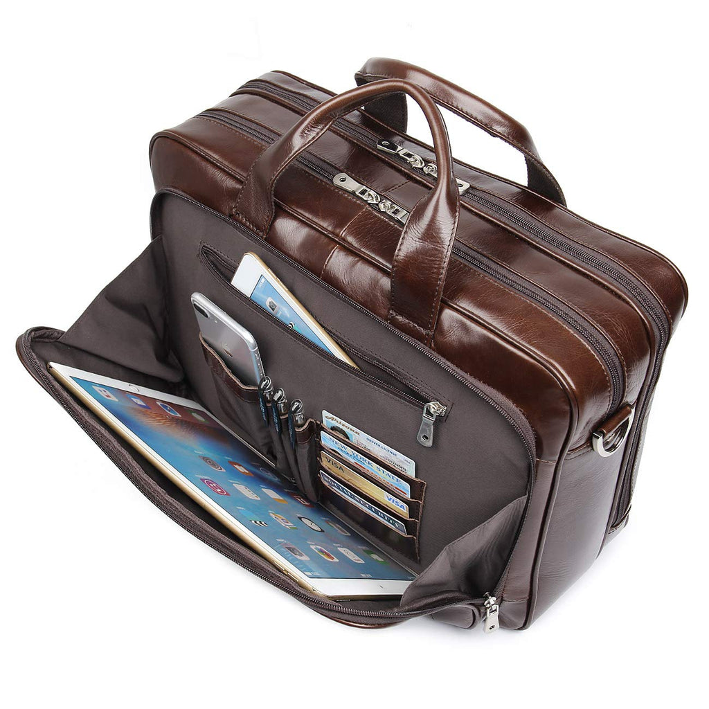 15.6" Leather Laptop Briefcase – Coffee Brown