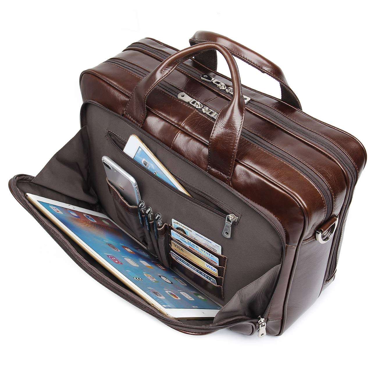 15.6" Leather Laptop Briefcase – Coffee Brown