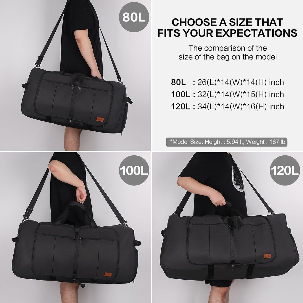 120L Foldable Travel Duffle Bag with Shoe Compartment