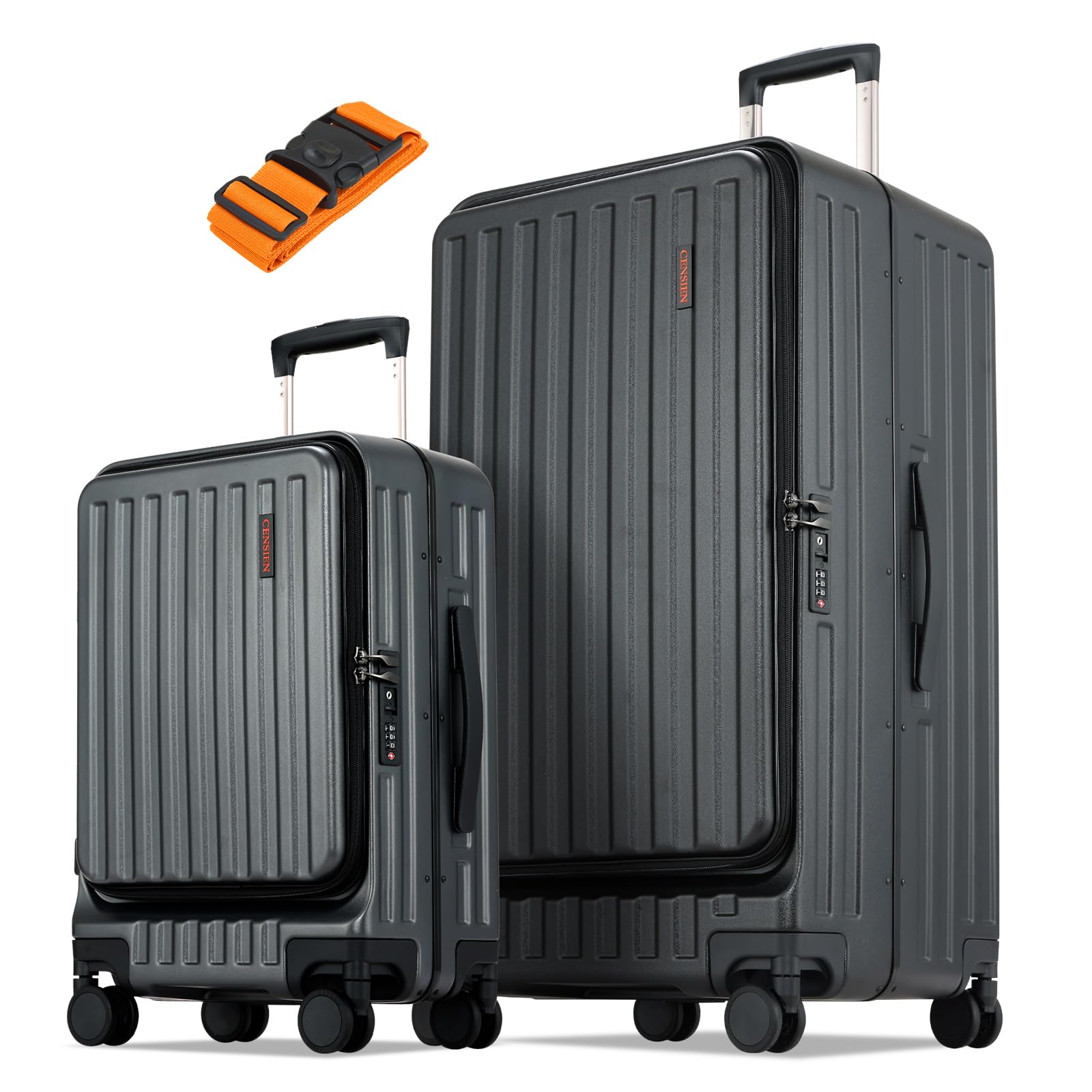 CENSIEN 29 Inc Checked Luggage, Trunk Luggage with Spinner Wheels, Lightweight ABS+PC Hard Shell Large Suitcase with Aluminum Frame, Top Opening, TSA Lock (Dark Black, 1PC)