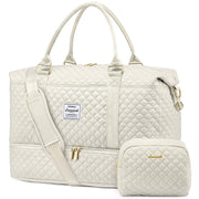 Weekender Travel Duffle Bag with Shoe Compartment – Beige