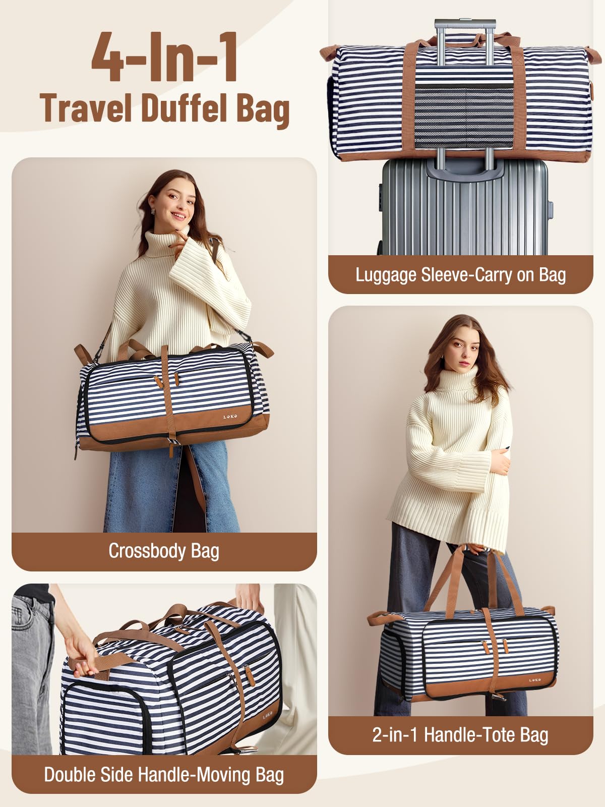 80L Foldable Travel Duffle Bag with Shoe Compartment