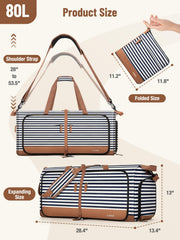 80L Foldable Travel Duffle Bag with Shoe Compartment