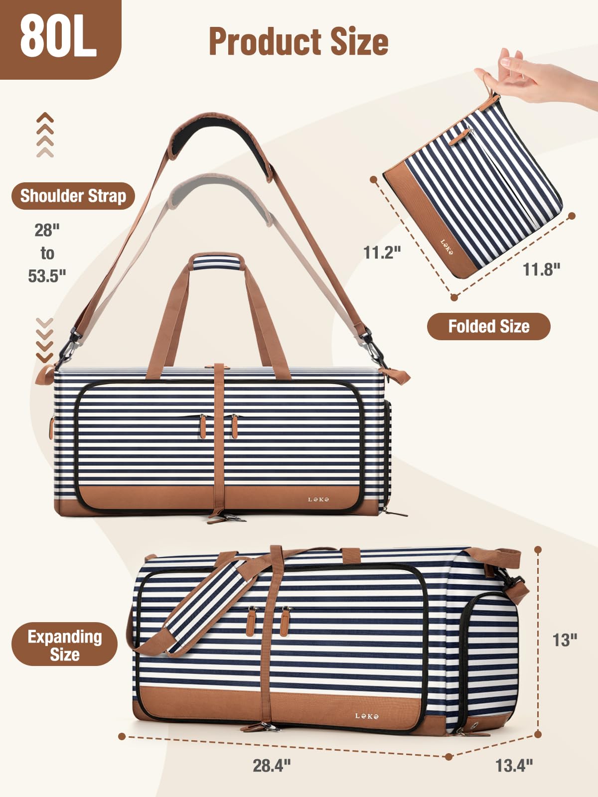 80L Foldable Travel Duffle Bag with Shoe Compartment