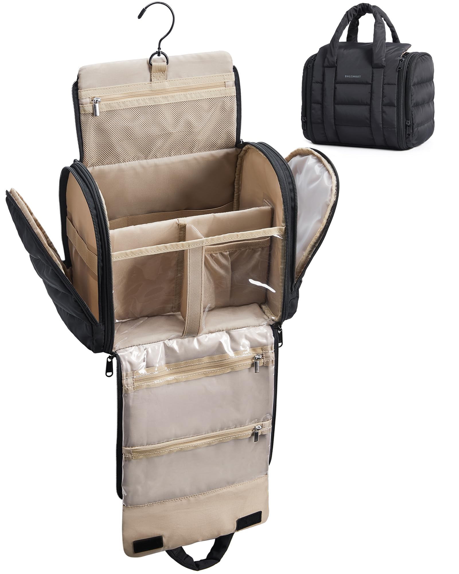 Hanging Toiletry Organizer with Removable Partition – Black
