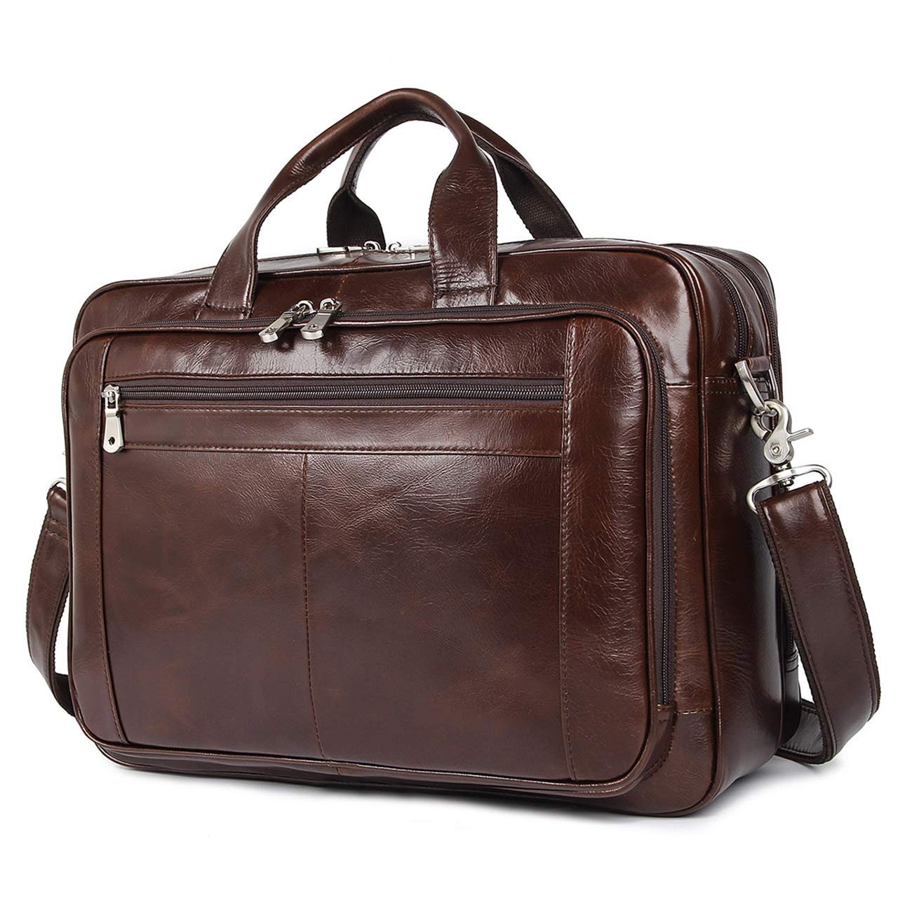 15.6" Leather Laptop Briefcase – Coffee Brown