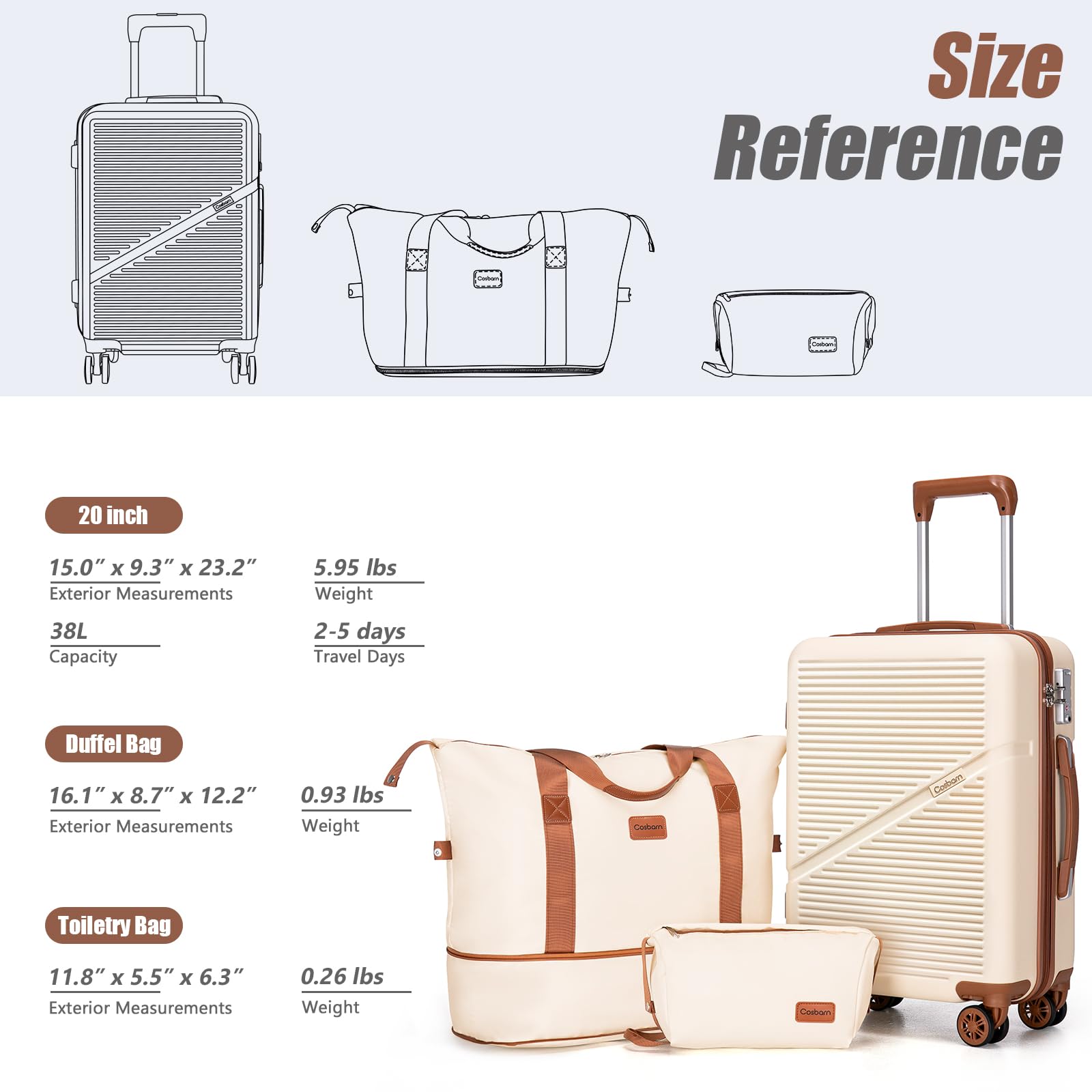 3-Piece Carry-On Luggage Set with TSA Lock