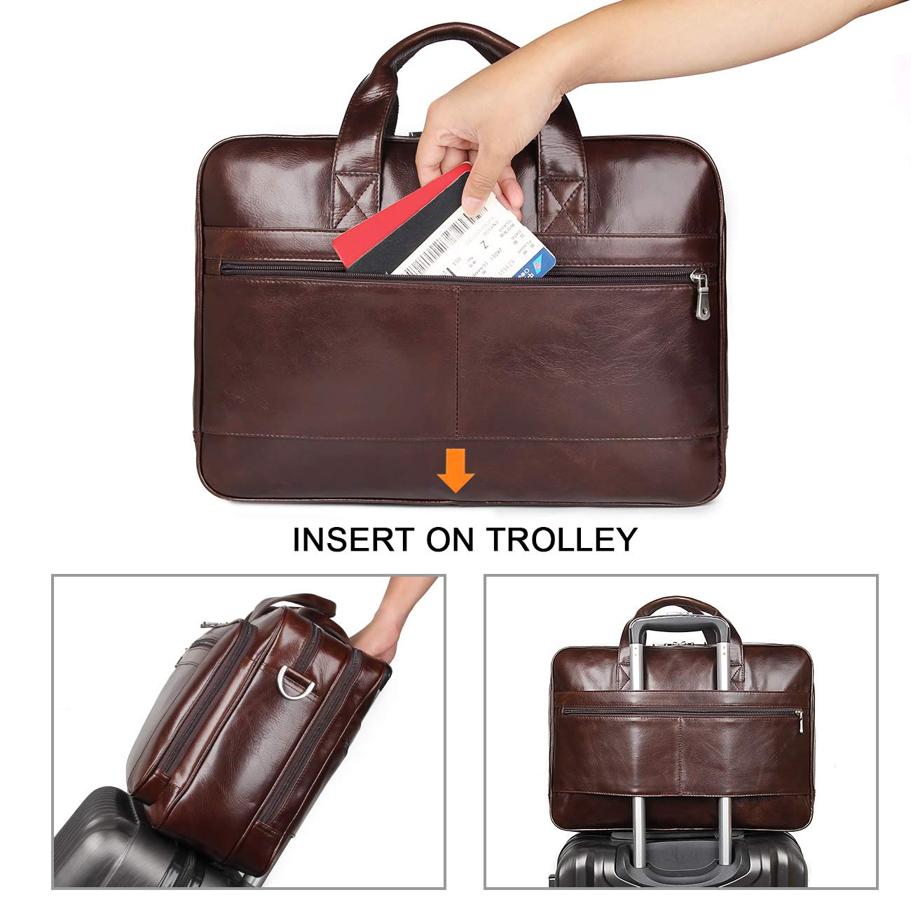 15.6" Leather Laptop Briefcase – Coffee Brown