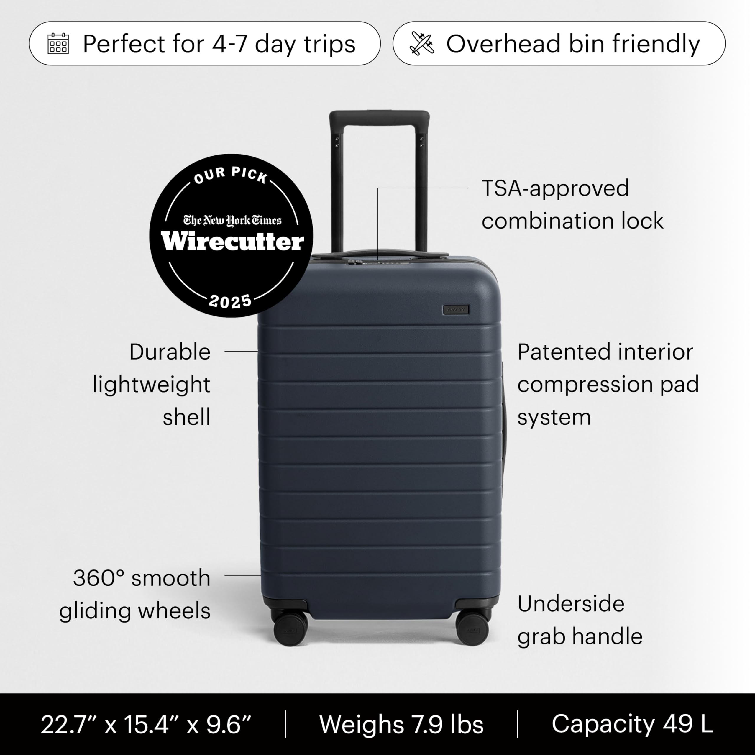 23" Hardside Carry-On Luggage – Navy Blue