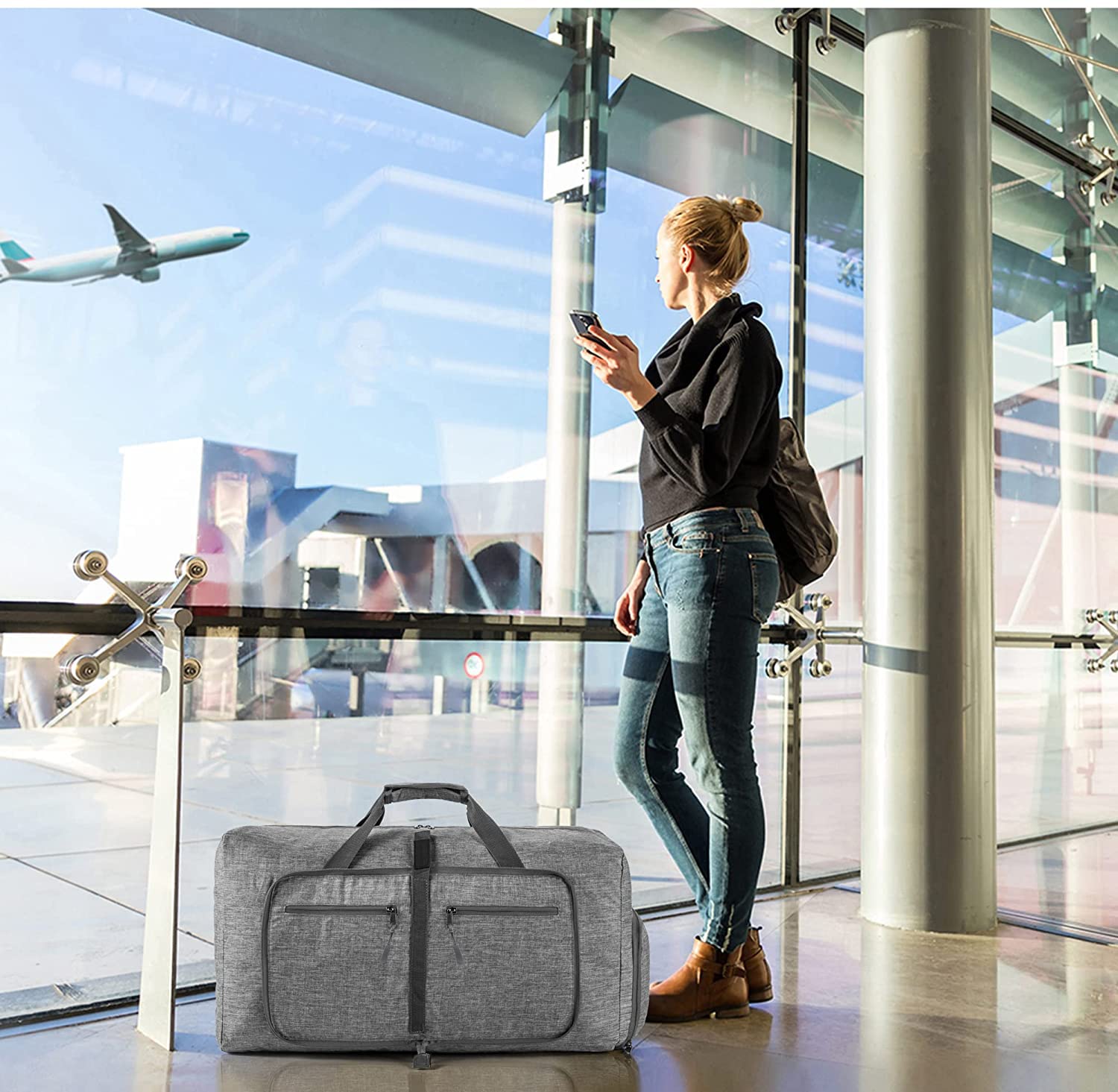 115L Foldable Travel Duffle Bag with Shoe Compartment