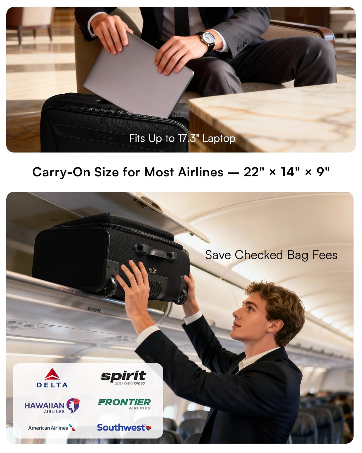 Rolling Garment Bag with Laptop Compartment – Black