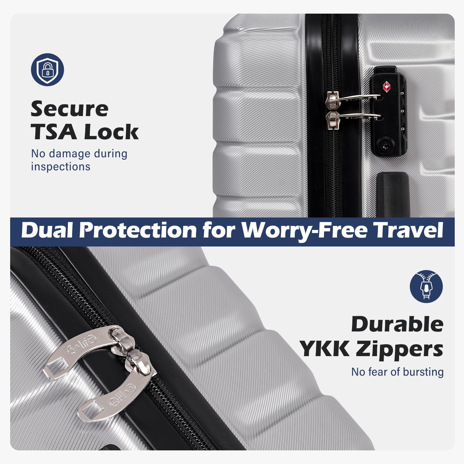 24" Hardside Checked Luggage with TSA Lock – Silver