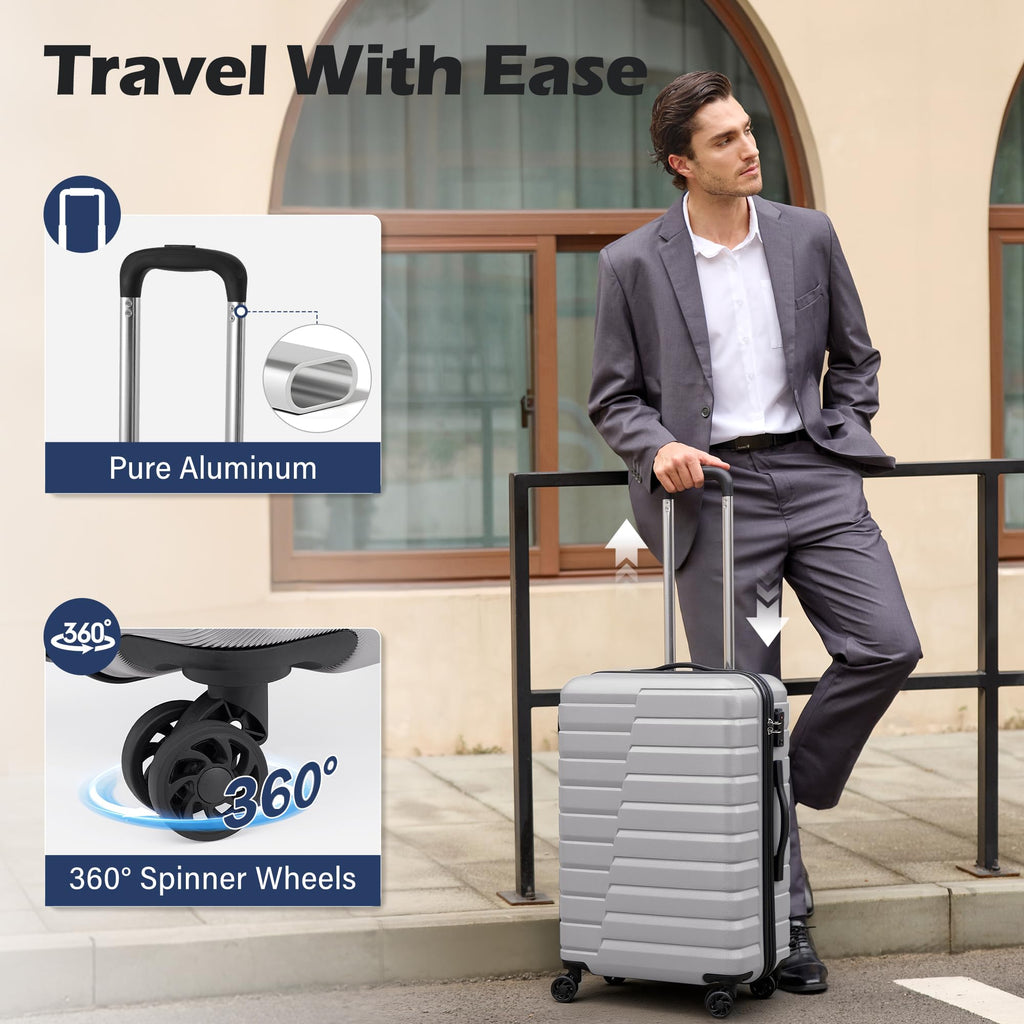 24" Hardside Checked Luggage with TSA Lock – Silver