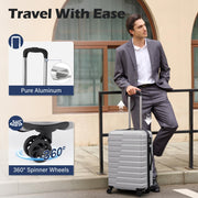 24" Hardside Checked Luggage with TSA Lock – Silver