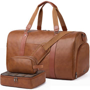 3-in-1 Leather Travel Duffle Bag with Shoe Compartment