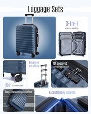 LIGHT FLIGHT Luggage Sets, 3 Piece Durable Suitcase Set with Spinner Wheels, 3 Pcs Hard Shell Lightweight Luggage with TSA Lock, Large Checked Travel Suitcases, 20/24/28 Inch, Royal Blue