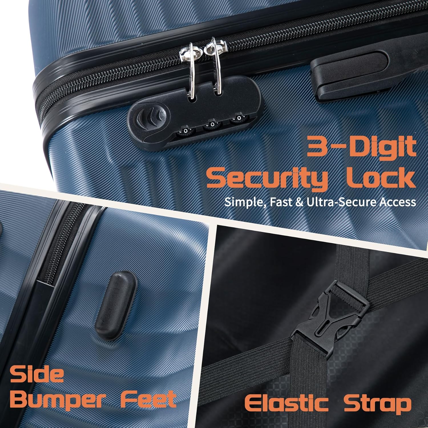 Rosamo Luggage Sets 3 Piece, ABS Suitcase Set (20/24/28), Hardside luggage with Spinner Wheels, Travel Luggage,14x8x9 Airline Approved Carry on, Lightweight Luggage with High-Security Lock