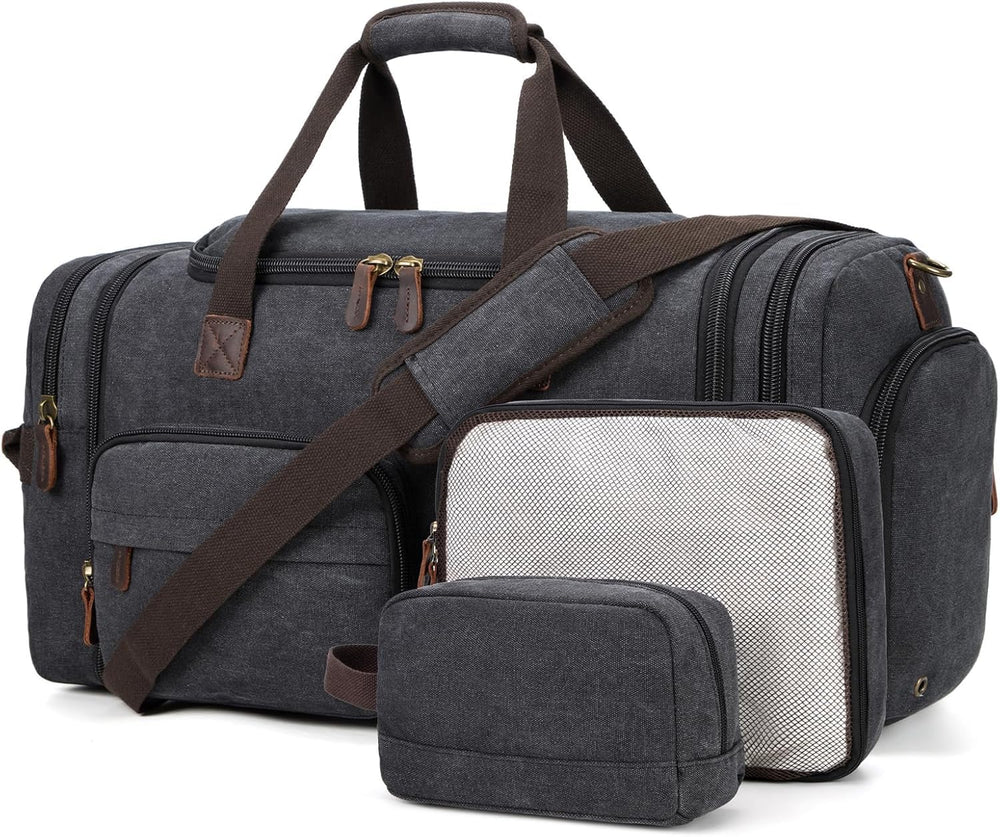 60L Expandable Canvas Travel Duffle Bag – Dark Gray