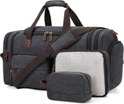 60L Expandable Canvas Travel Duffle Bag – Dark Gray