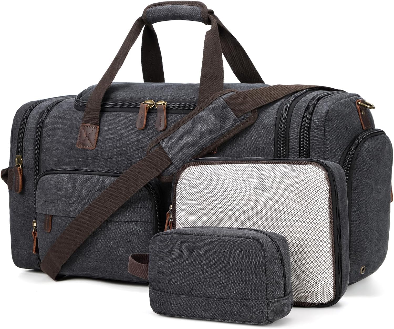 60L Expandable Canvas Travel Duffle Bag – Dark Gray