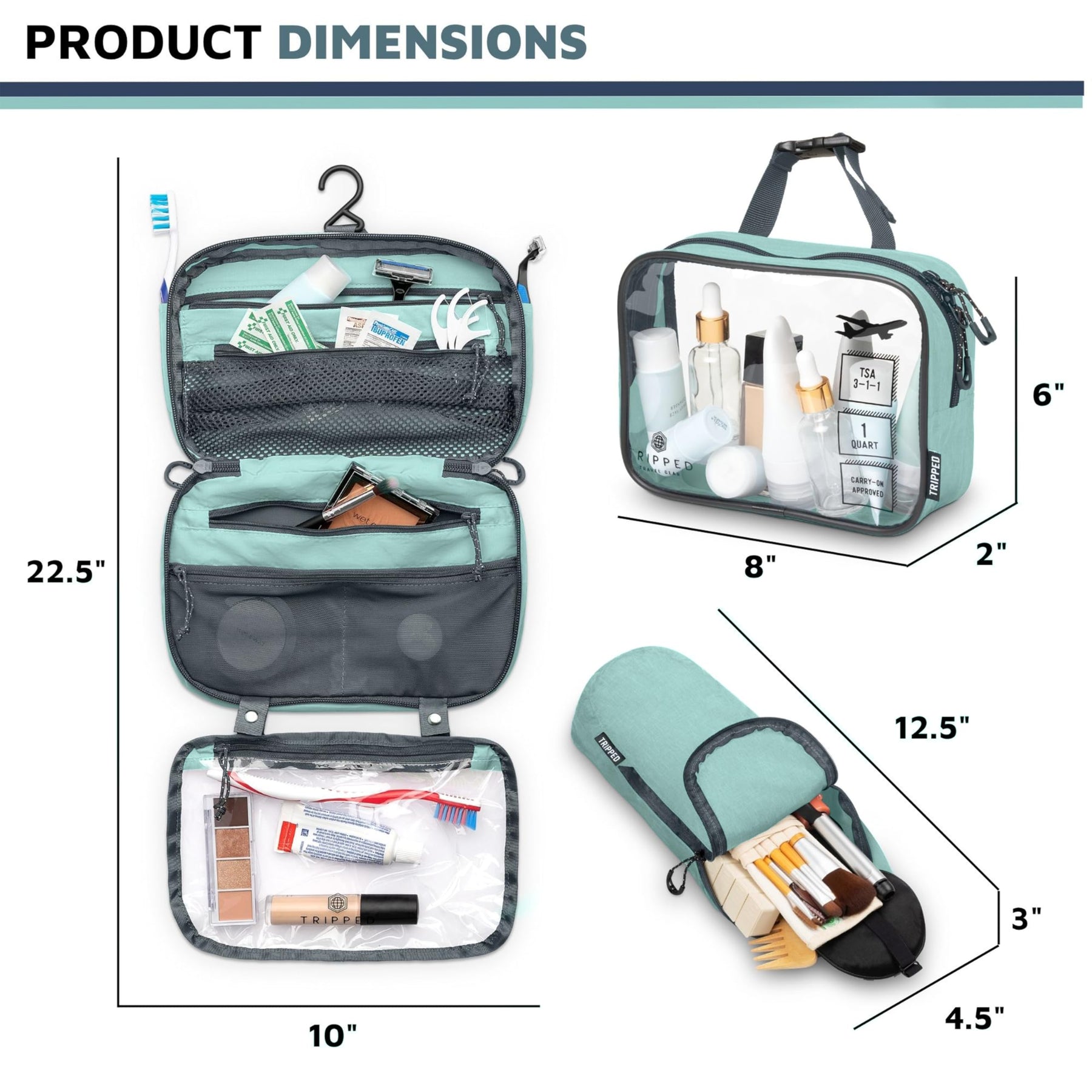 3-Piece Travel Toiletry Bag Set – Dusty Teal