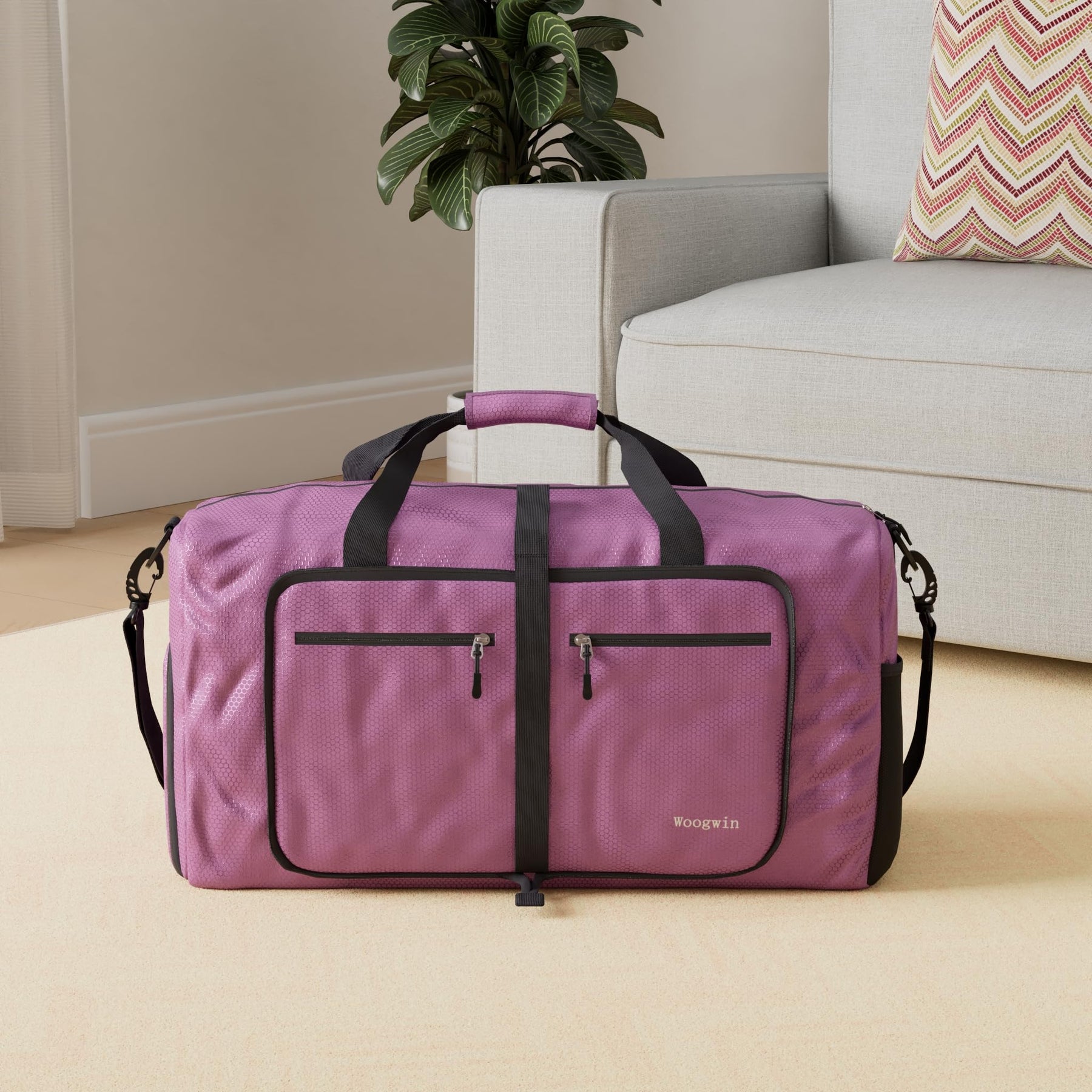 60L Foldable Waterproof Travel Duffle Bag – Purple