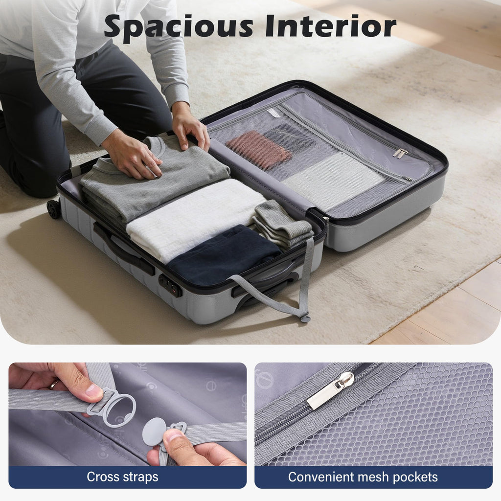 24" Hardside Checked Luggage with TSA Lock – Silver