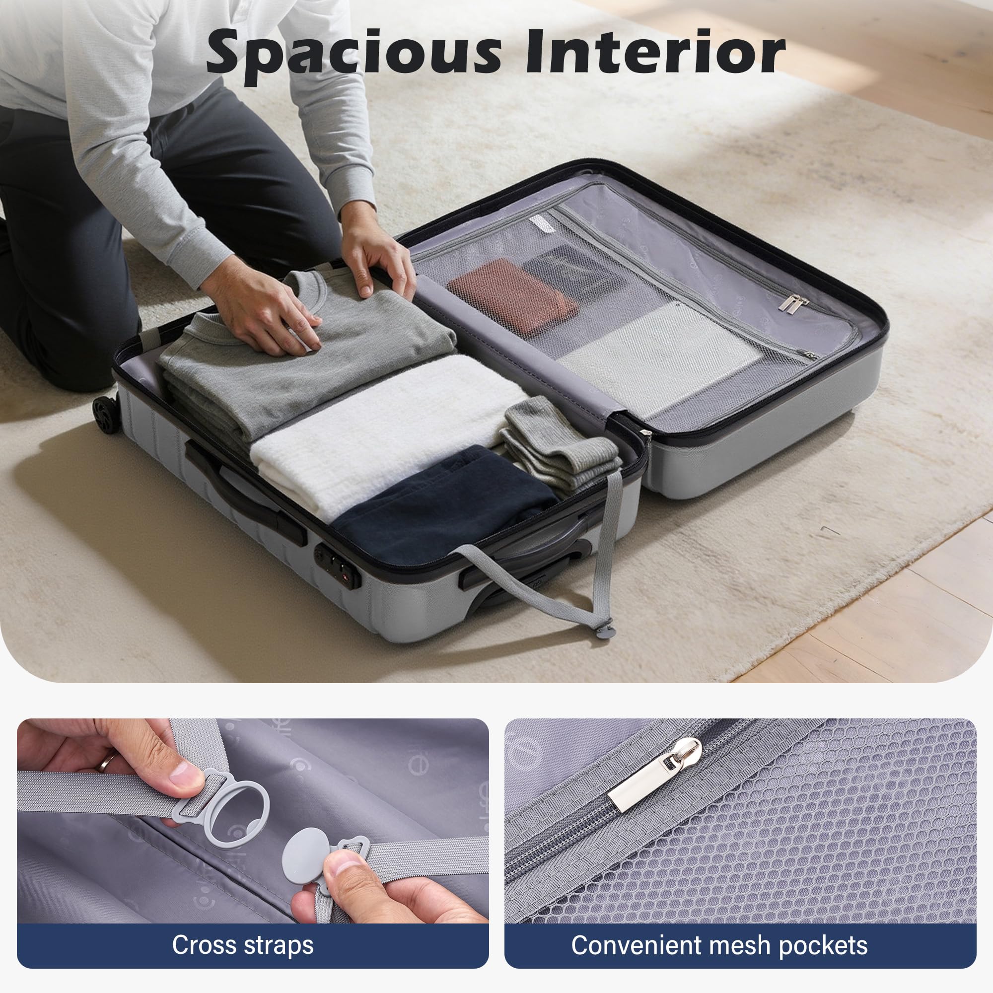 24" Hardside Checked Luggage with TSA Lock – Silver