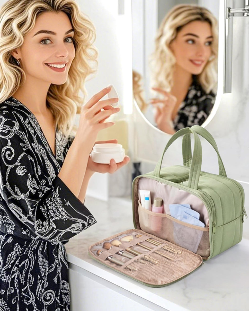Large Puffy Travel Toiletry Bag – Green