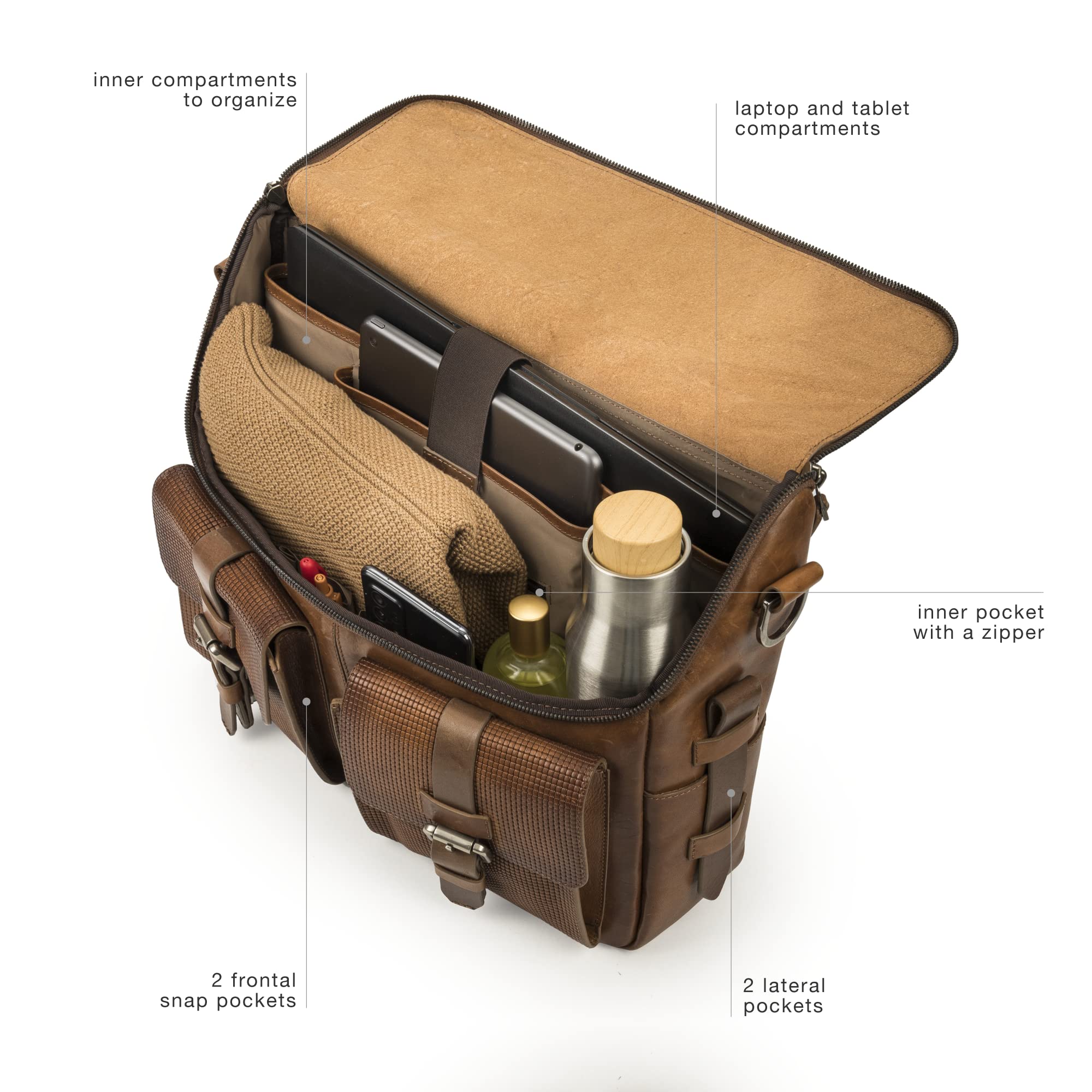 15" Full Grain Leather Messenger Bag – Tan