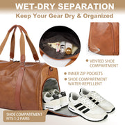 3-in-1 Leather Travel Duffle Bag with Shoe Compartment