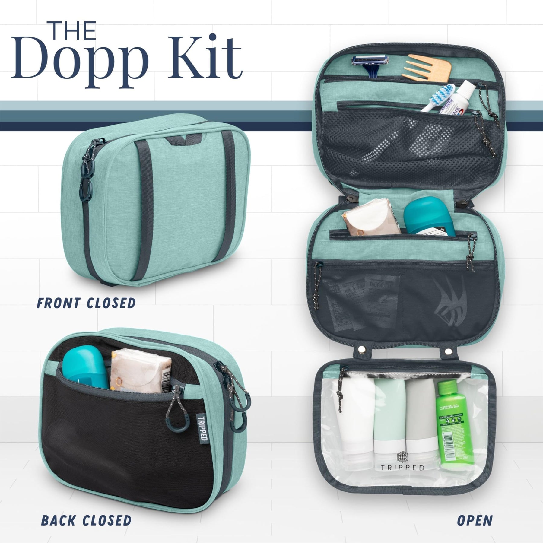 3-Piece Travel Toiletry Bag Set – Dusty Teal