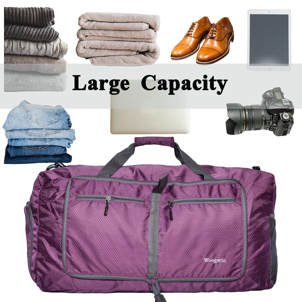 60L Foldable Waterproof Travel Duffle Bag – Purple