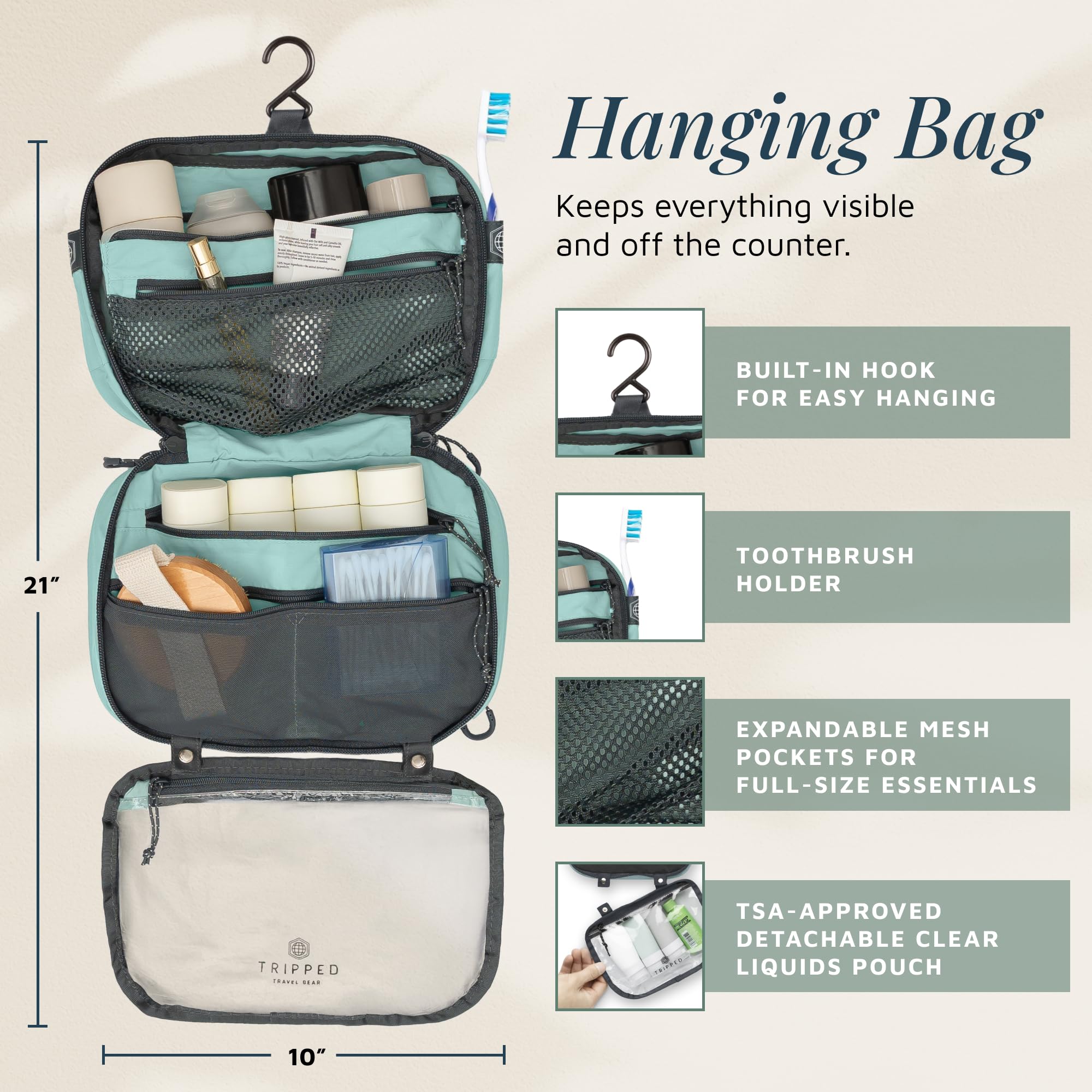 3-Piece Travel Toiletry Bag Set – Dusty Teal