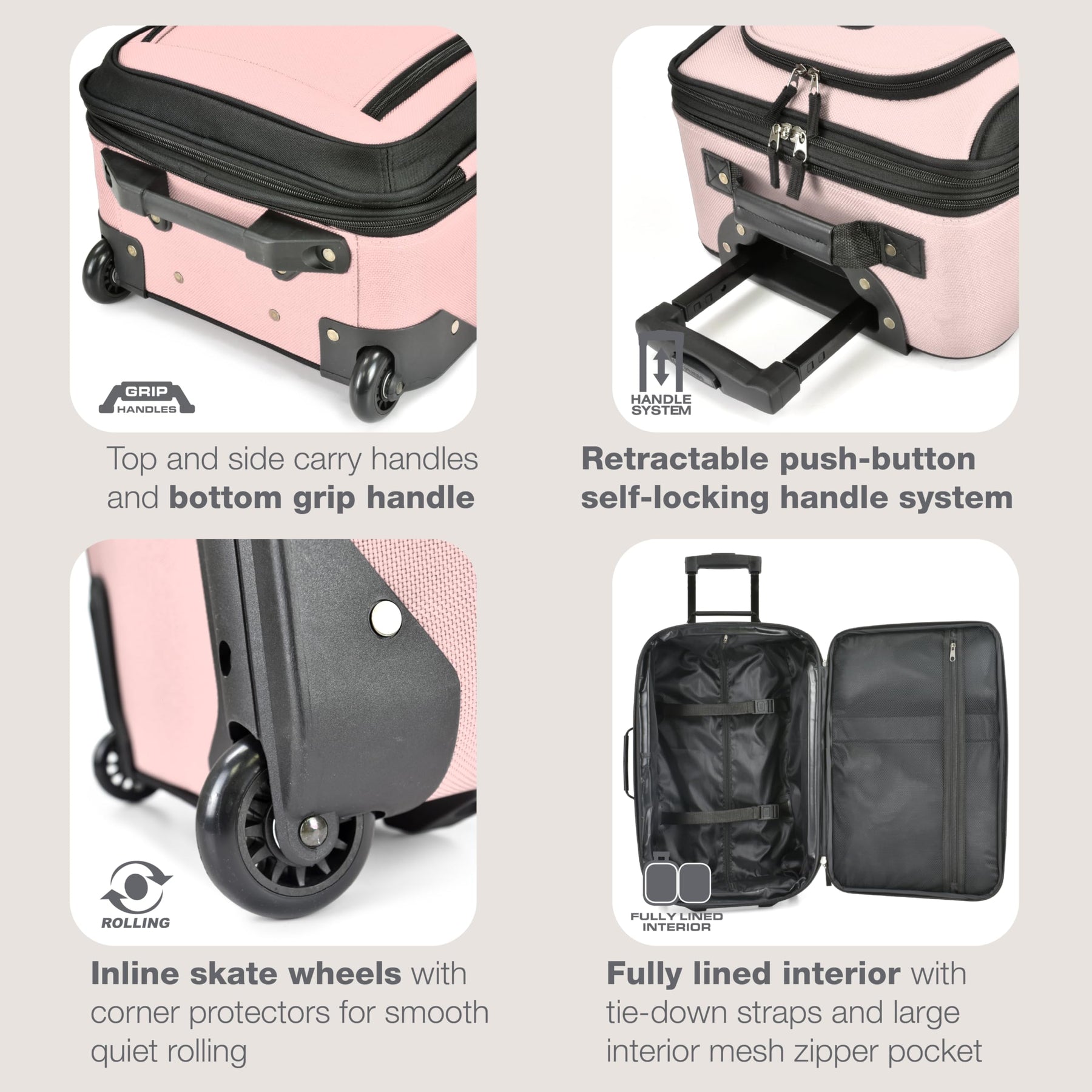 2-Piece Softside Carry-On Luggage Set – Pink
