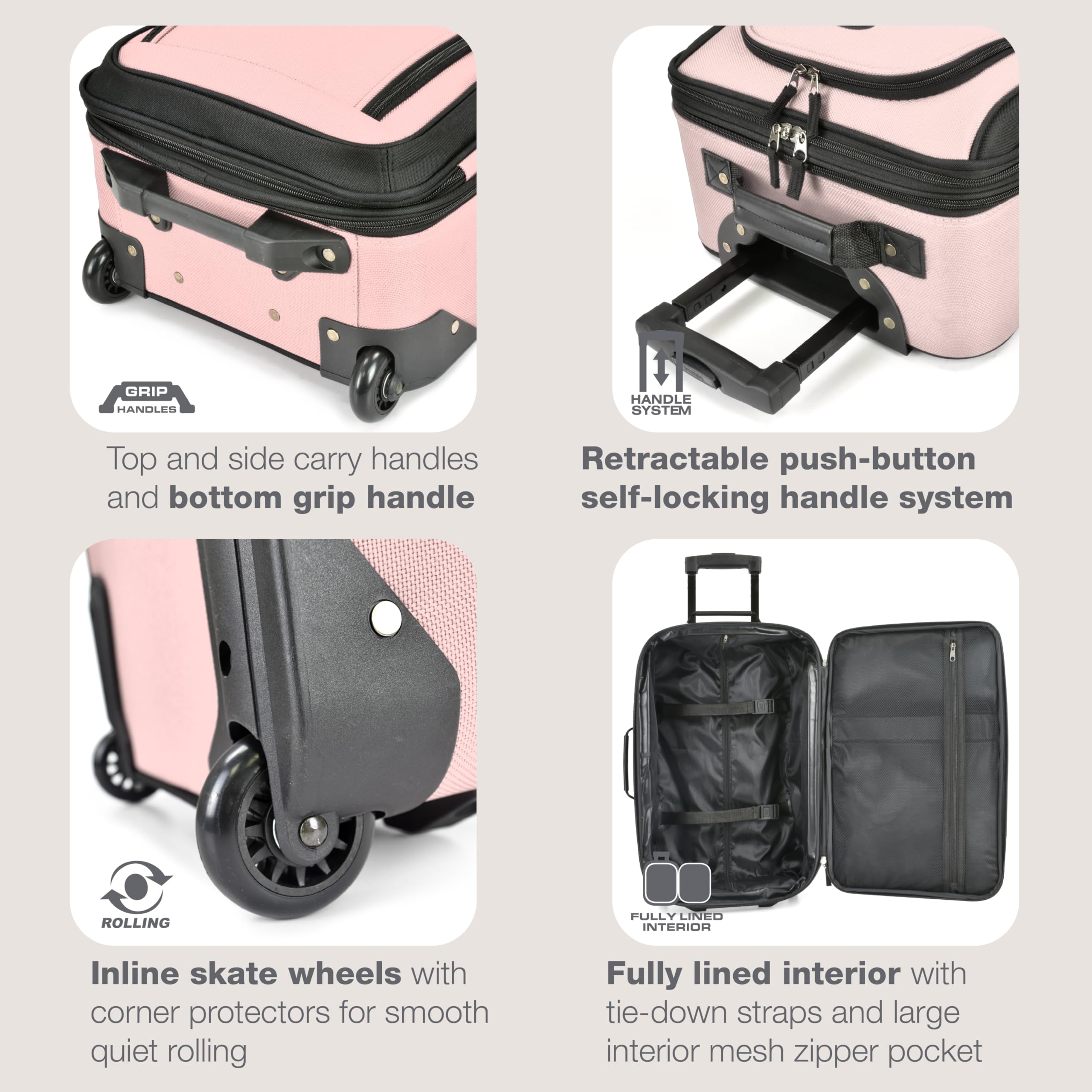 2-Piece Softside Carry-On Luggage Set – Pink
