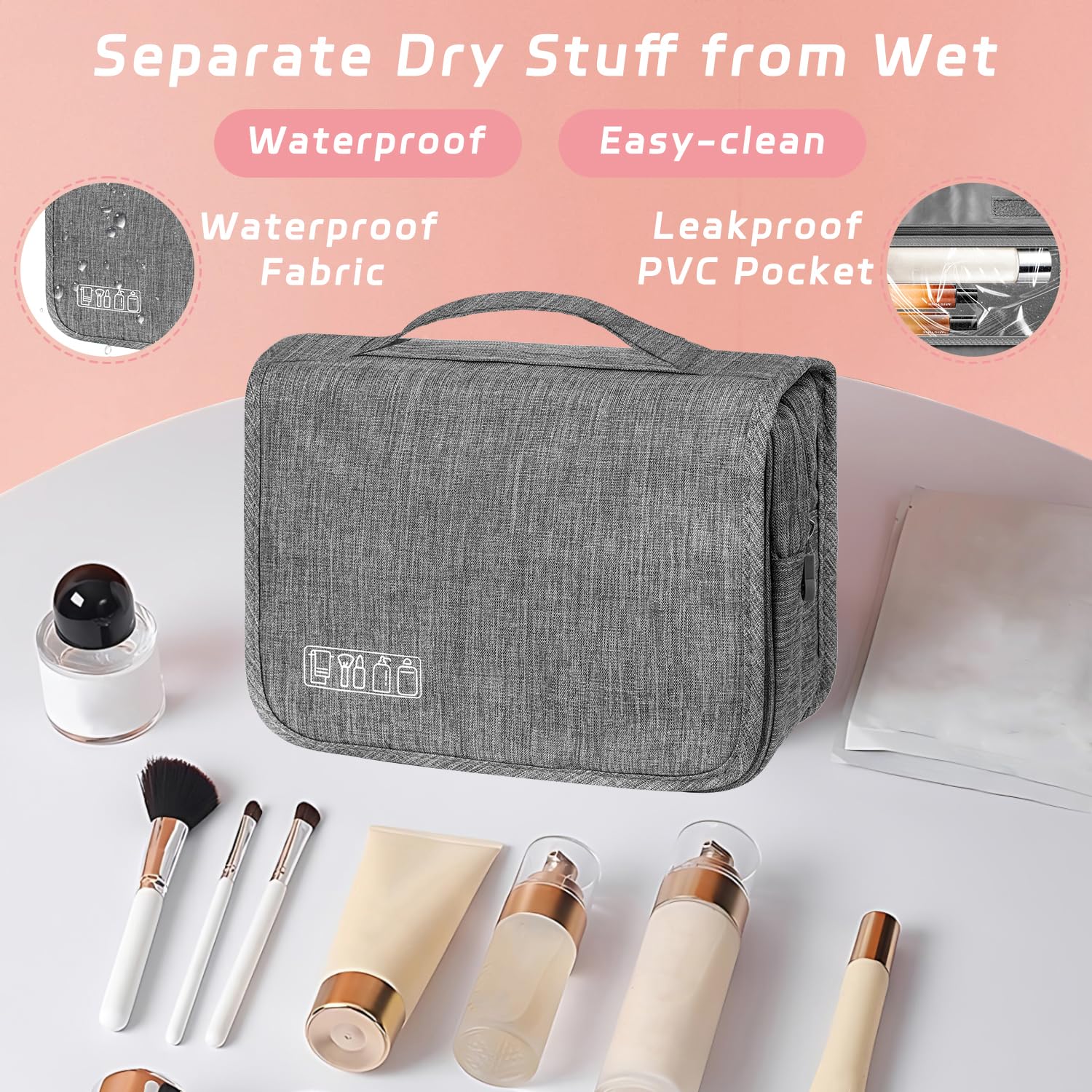 Hanging Travel Toiletry Bag – Grey