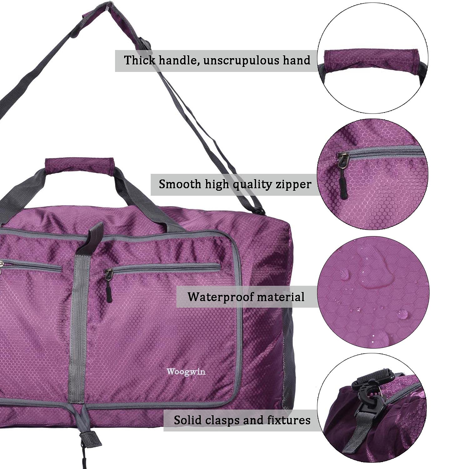 60L Foldable Waterproof Travel Duffle Bag – Purple