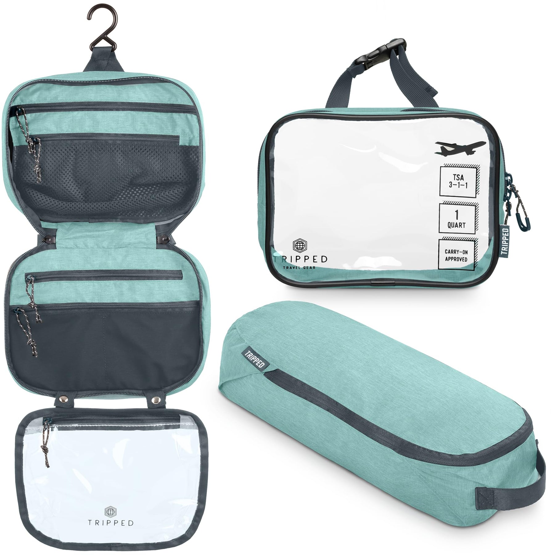 3-Piece Travel Toiletry Bag Set – Dusty Teal