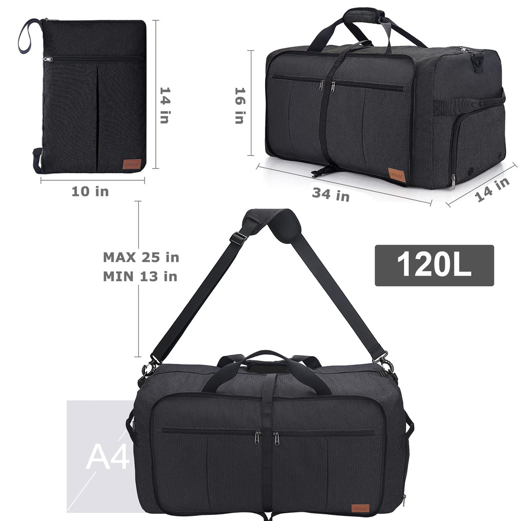 120L Foldable Travel Duffle Bag with Shoe Compartment
