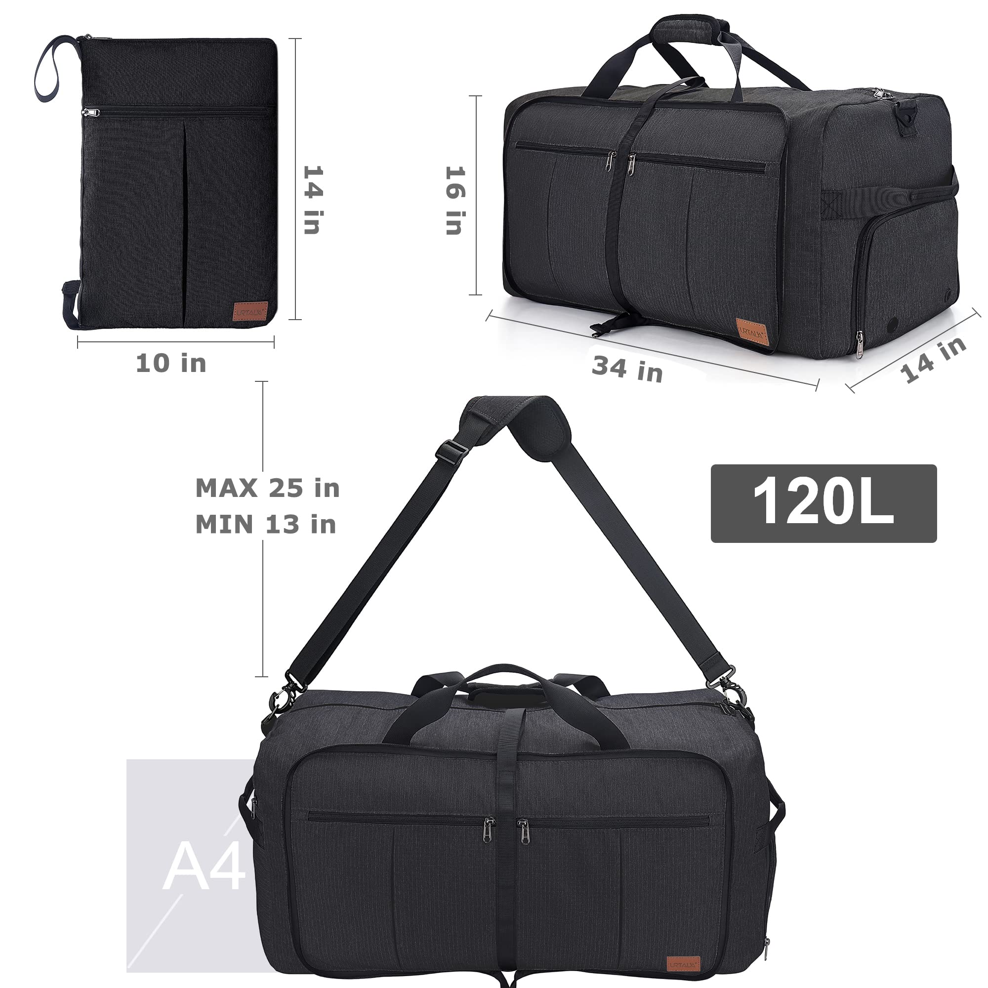 120L Foldable Travel Duffle Bag with Shoe Compartment