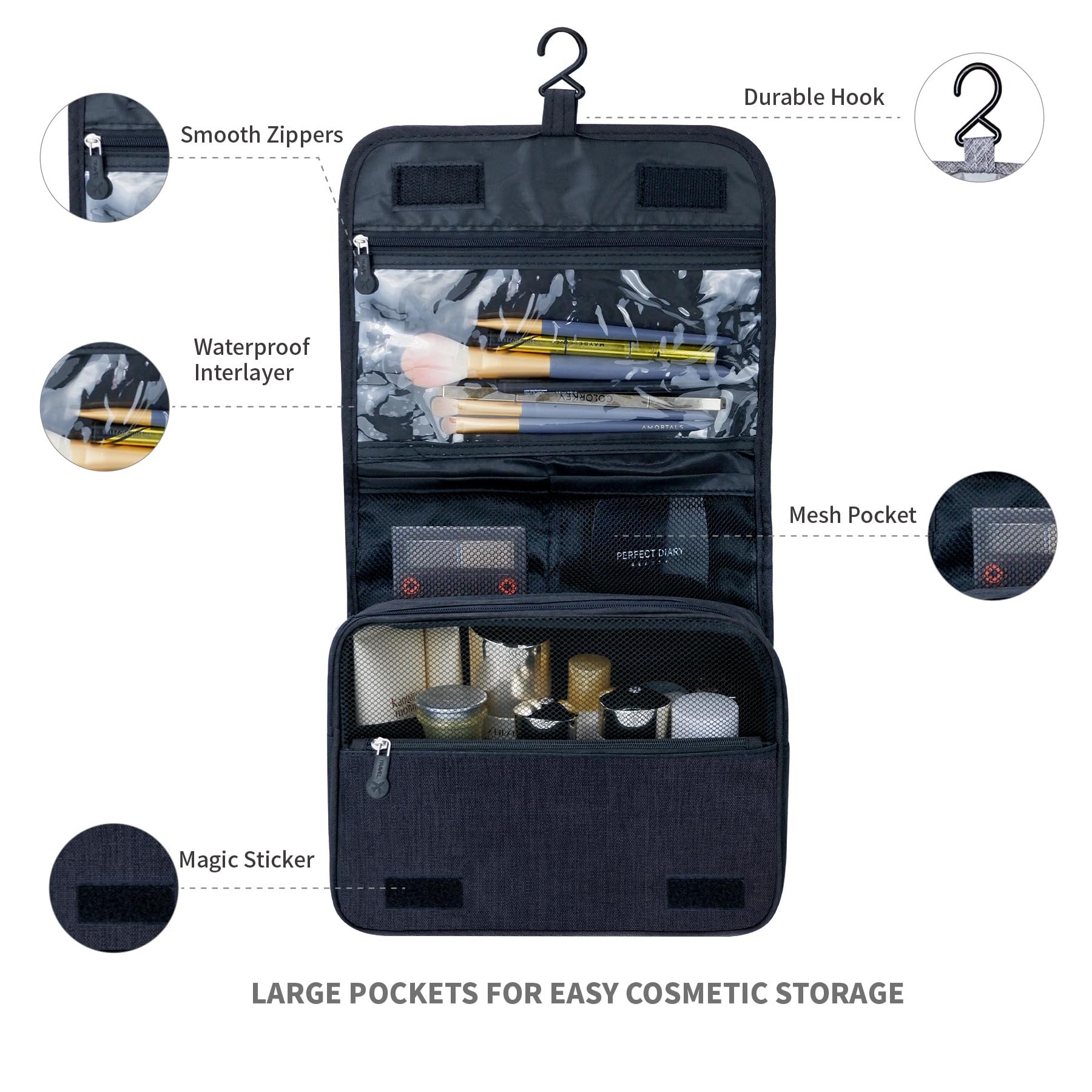 Large Hanging Travel Toiletry Bag – Black