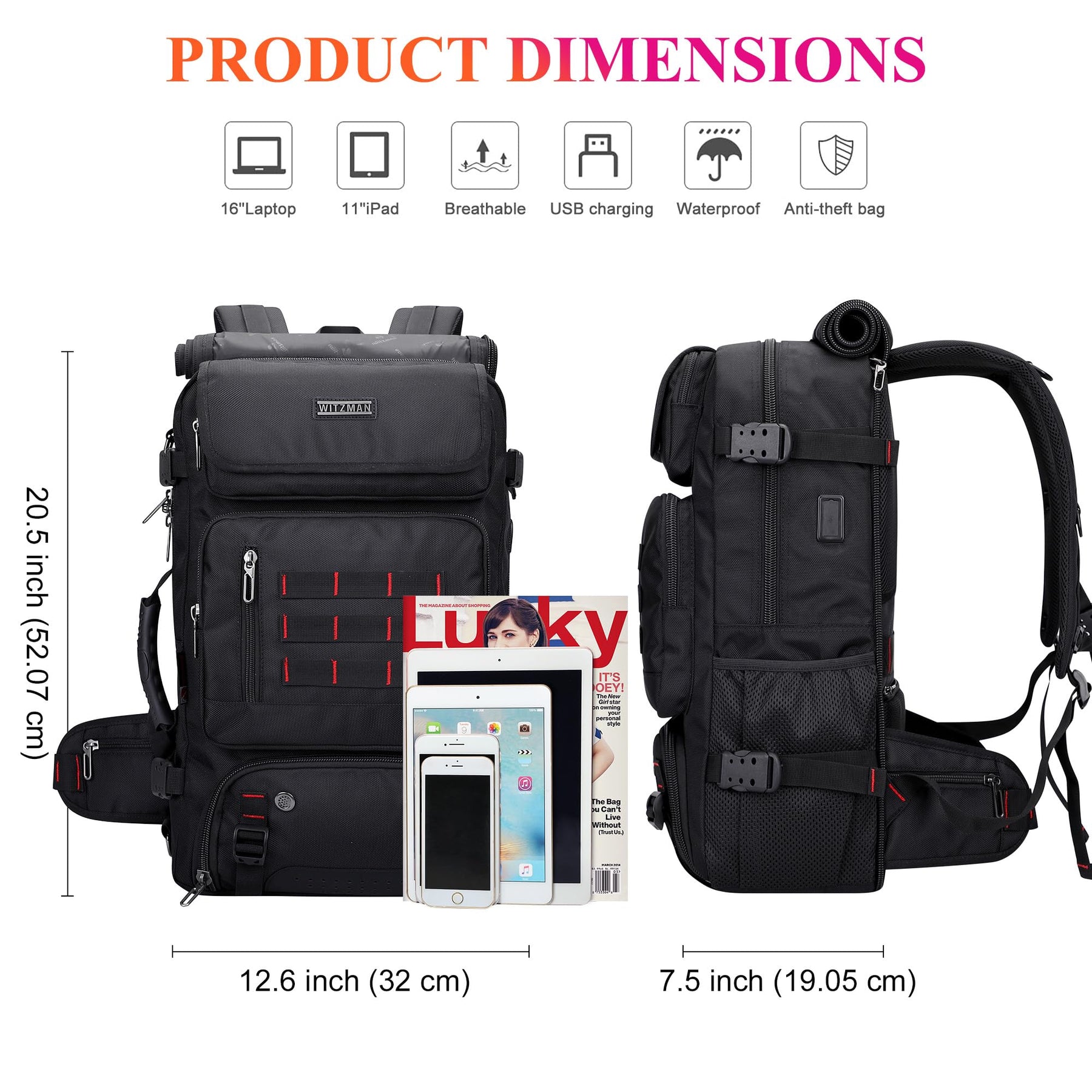 Convertible Carry-On Travel Backpack – Black