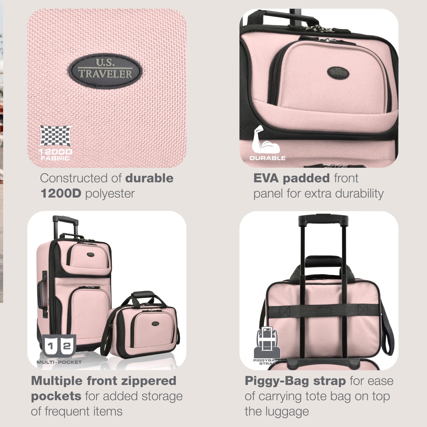 2-Piece Softside Carry-On Luggage Set – Pink